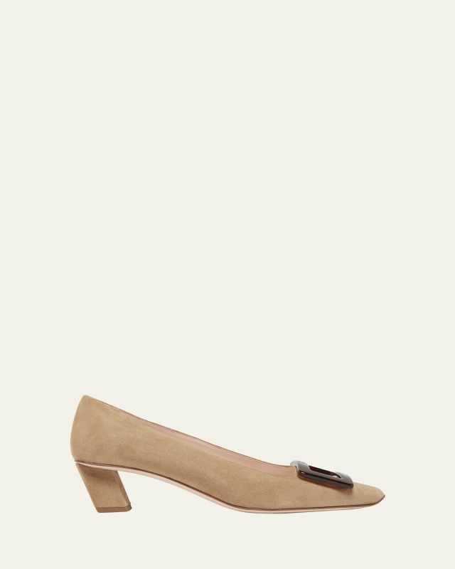 Belle Vivier Suede Buckle Pumps